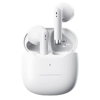 Xmenha True Wireless Earbuds White Bluetooth 5.3 with Microphone for Working Out Noise Canceling Ear Buds Deep Bass TWS Wireless Earphones with Charging Case in Ear Headphone for iPhone Android